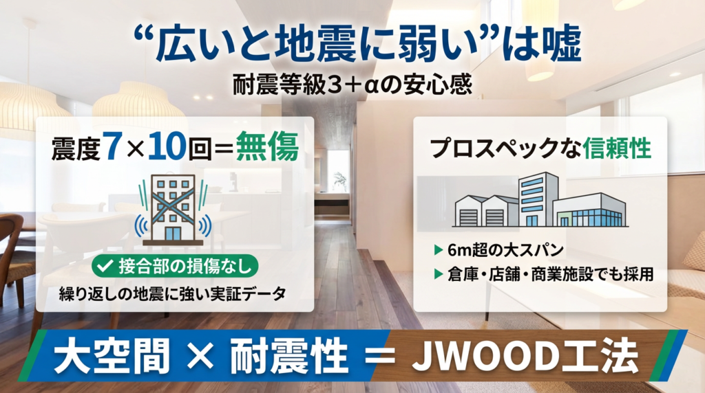 木造で「柱のない30畳リビング」は可能？鉄骨並みの大空間を実現するJWOOD工法のスパン飛ばし